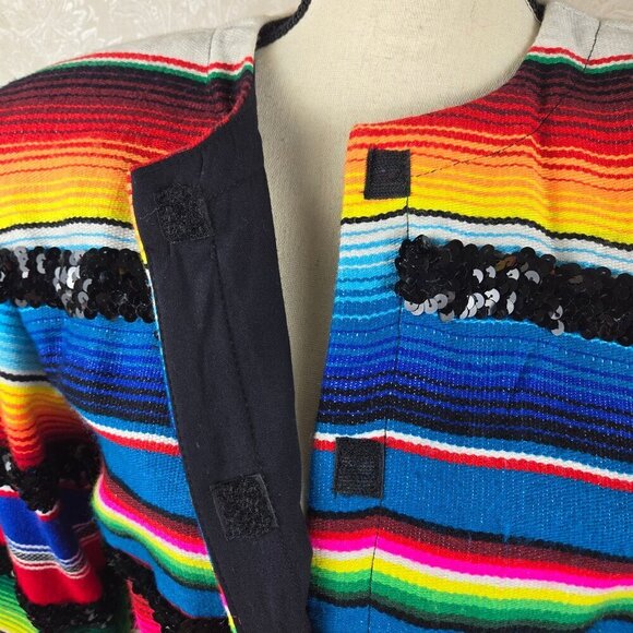 Veronica Prida Designs Size Medium Colorful Striped Serape Jacket Sequin Trim - Picture 6 of 16